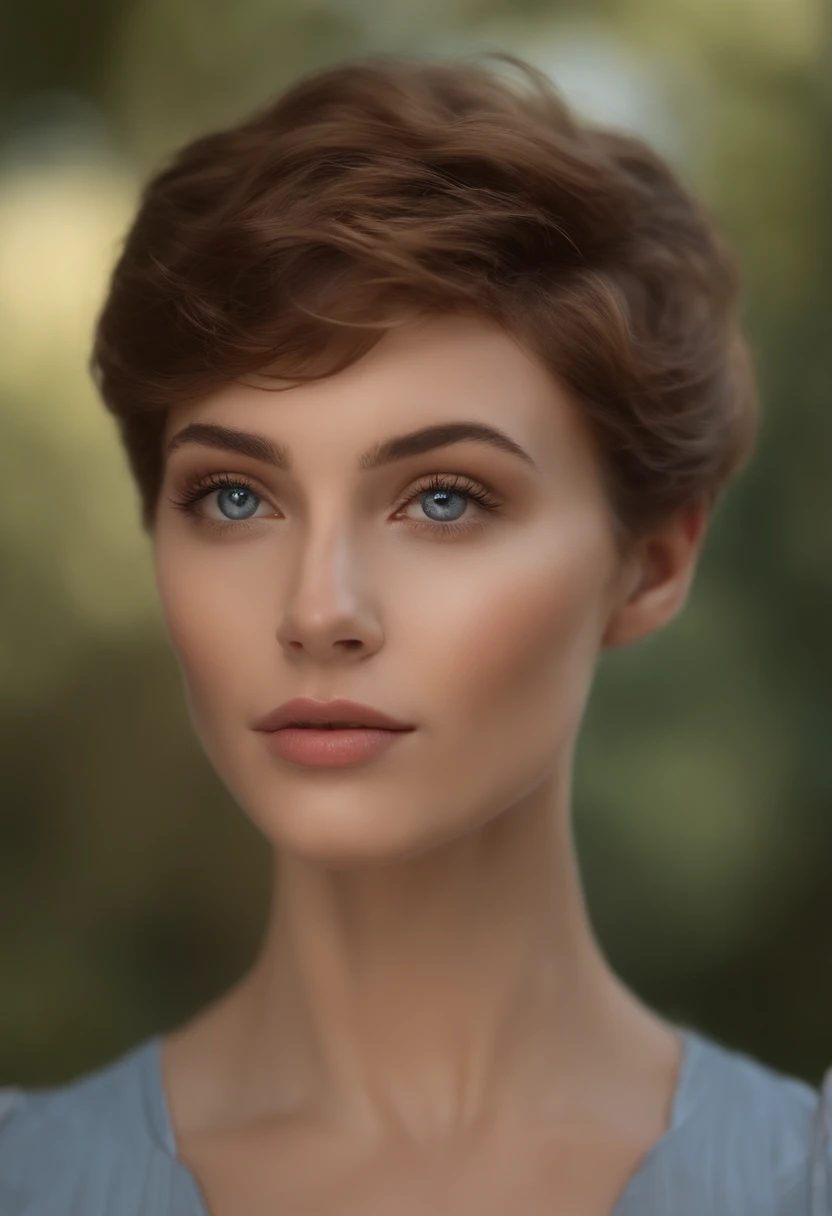 Modern masterpiece, 8K Digital Painting, (action SHOT:1.2), magical realism, ((tomboy), Caucasien, (French and Italian ancestry), pas de maquillage, sourcils pleins et naturels, cheveux brun moyen, Slightly soft and wavy pixie cut, Bright blue eyes close t...