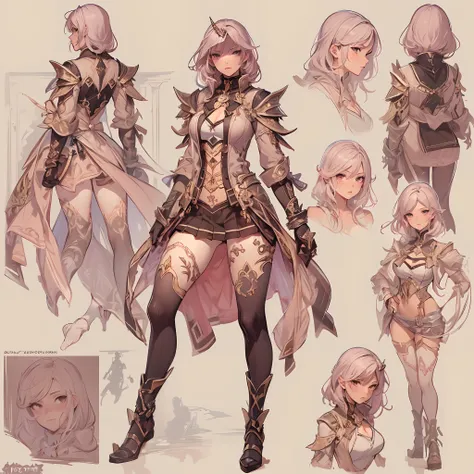 ((Masterpiece, Highest quality)), Detailed face, CharacterDesignSheet， full bodyesbian, Full of details, Multiple poses and expressions, Highly detailed, Depth, Many parts，Beautiful assassin girl，In pink，Night clothes，estilo fantasia，lacepantyhose，Extremel...