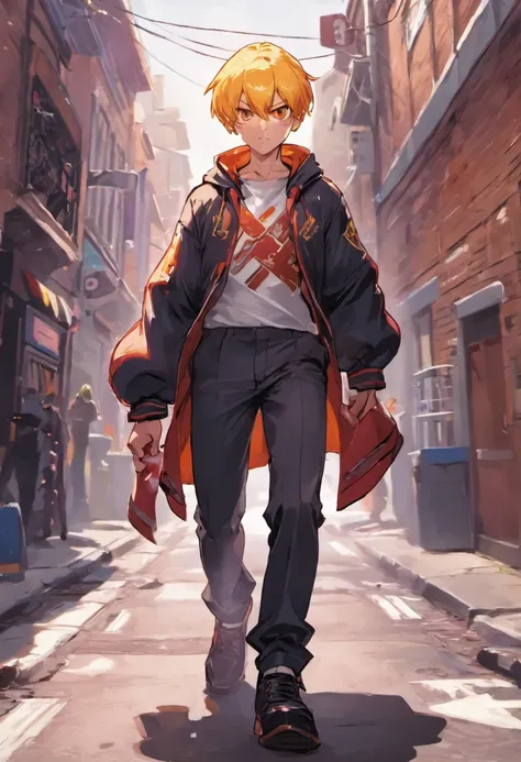 ryne lute walking down the street in school uniform, thoughtful