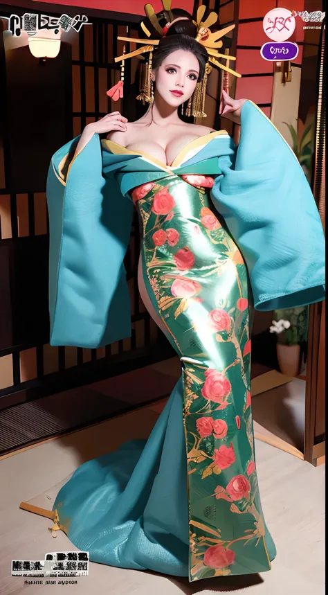 花魁、A height as high as the roof,super tall,Slender、gigantic cleavage breasts、Big breasts Thin waist,Super wide fat buttocks,extra long leg,The length is unbelievably exaggerated,Clothes are not covered,Parippi、Full body color magazine cover