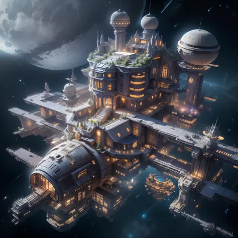 Interstellar，Interstellar voyage，Huge high-tech floating castle，futuristic space station