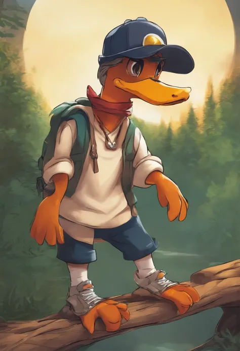 Chico pato con gorra , estilo de dibujo anime