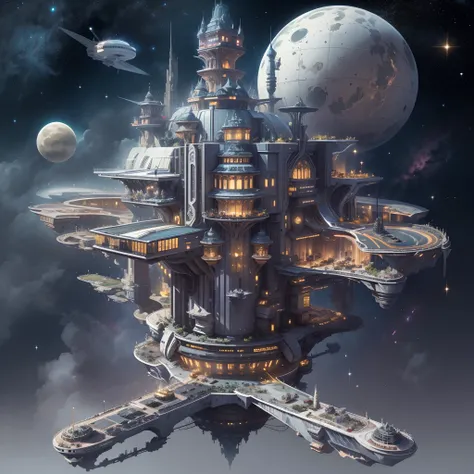 Interstellar，Interstellar voyage，Huge high-tech floating castle，futuristic space station