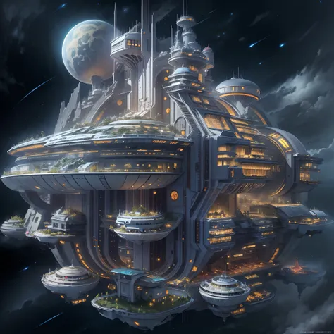 Interstellar，Interstellar voyage，Huge high-tech floating castle，futuristic space station