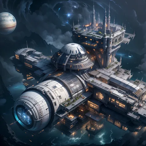 Interstellar，Interstellar voyage，Huge high-tech floating castle，futuristic space station