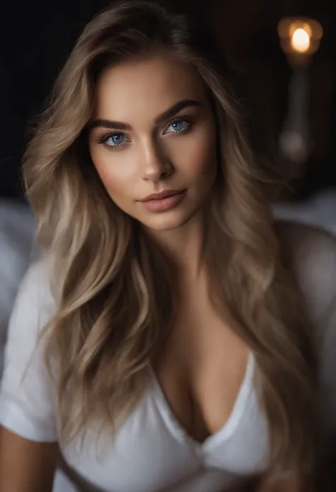 Arafed woman completely , fille sexy aux yeux bleus, ultra realist, Meticulously detailed, Portrait Sophie Mudd, cheveux blonds et grands yeux, selfie of a young woman, Yeux de chambre, Violet Myers, sans maquillage, maquillage naturel, looking straight at...