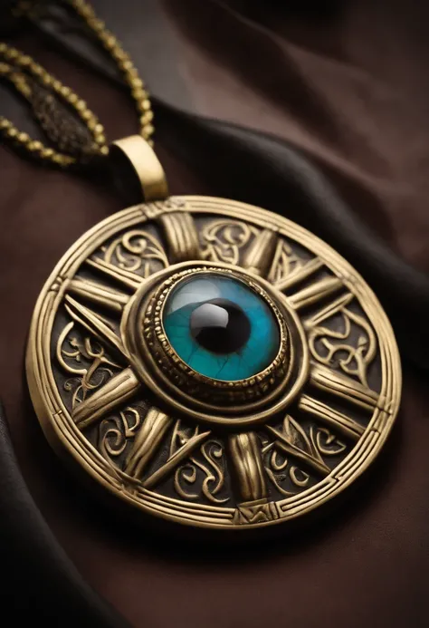 "En regardant dans votre main, You discover a mysterious object : A black leather necklace with Oudjats eye, Sacred symbol of protection and power