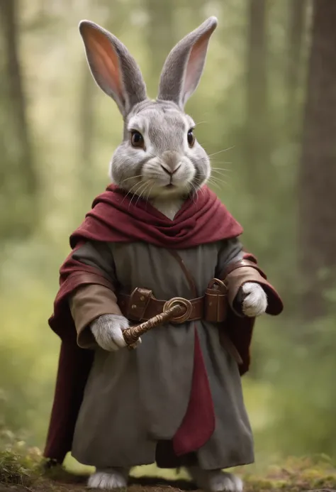 rabbit mage, cloaked, dangerous with a sword, mysterious, fighter adventurer, rabbit