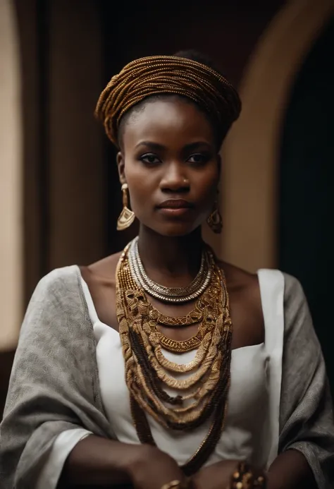 a beautiful young Cameroonian woman wearing the unique Bamileke chain from Cameroon