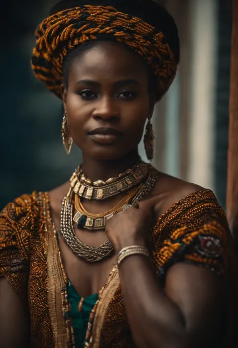 a beautiful young Cameroonian woman wearing the unique Bamileke beed chain from Cameroon