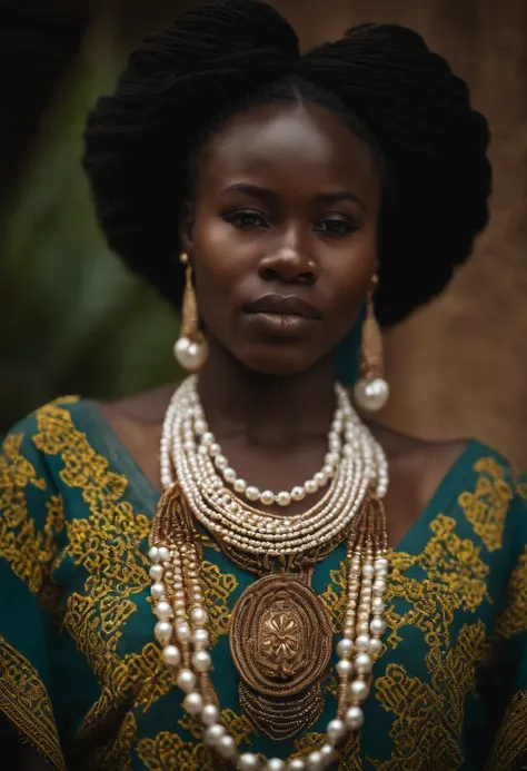 a beautiful young Cameroonian woman wearing the unique pearl chain of the Bamileke of Cameroon