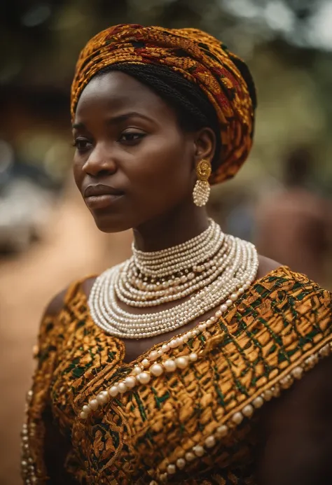 a beautiful young Cameroonian woman wearing the unique pearl chain of the Bamileke of Cameroon