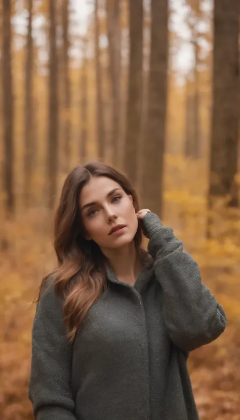 fall outfit model in forest realistic