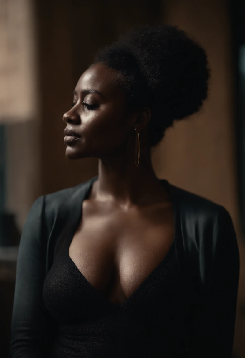 Femme noir avec beaucoup de seins et de fesses, tres realiste comme des humains normaux, cheveux afro