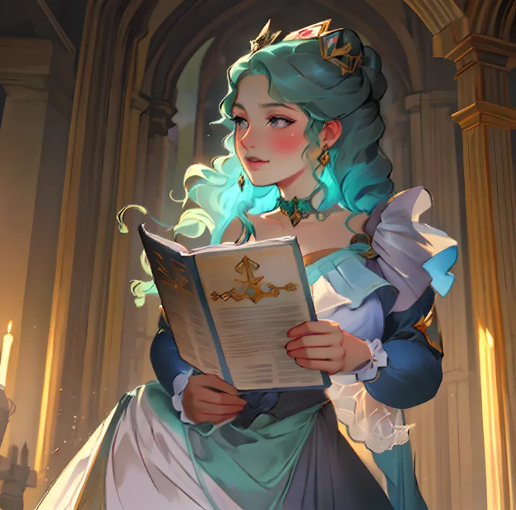 there is a drawing of a woman in a black dress reading a book, no estilo de arte de bowater, retrato do livro do rpg, sombreamen...