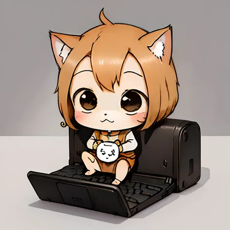 cartoon kitten holding a mini laptop, cute detailed digital art, anime visual of a cute cat, kawaii cat, cute digital art, chibi...