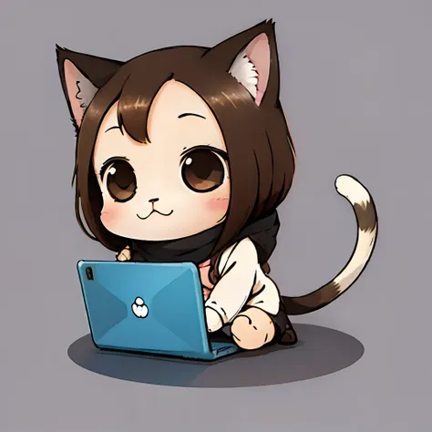 cartoon kitten holding a mini laptop, open mouth, close eyes, cute detailed digital art, anime visual of a cute cat, kawaii cat,...