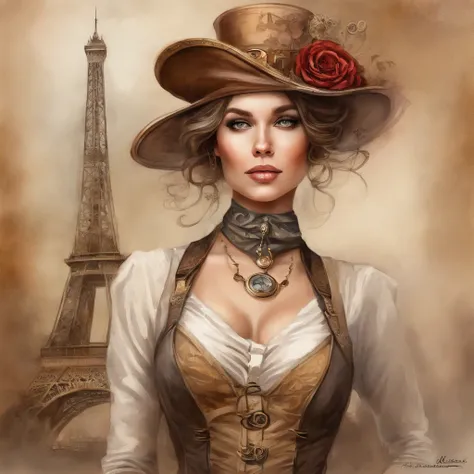 photo of (( )), wearing elegant dress steampunk items, modern day in Paris , intricate, elegant, highly detailed, digital painting, artstation, concept art, smooth, sharp focus, illu0.8ation, art by artgerm and greg rutkowski and alphonse mucha