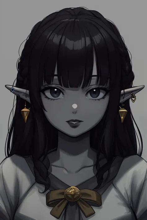 Masterpiece, high quality, (black skin tone:1.5), elf, fit, beautiful elf, sexy elf, female, portrait, piercings, virgin, black eyes, princess, Aesthetic, pixie cut, sunny day, CG shading, Unreal engine 5, Detailed, intricate