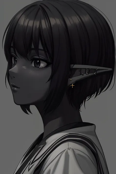 masterpiece, high quality, (black skin tone:1.5), elf, fit, beautiful elf, sexy elf, female, portrait, piercings, virgin, black ...