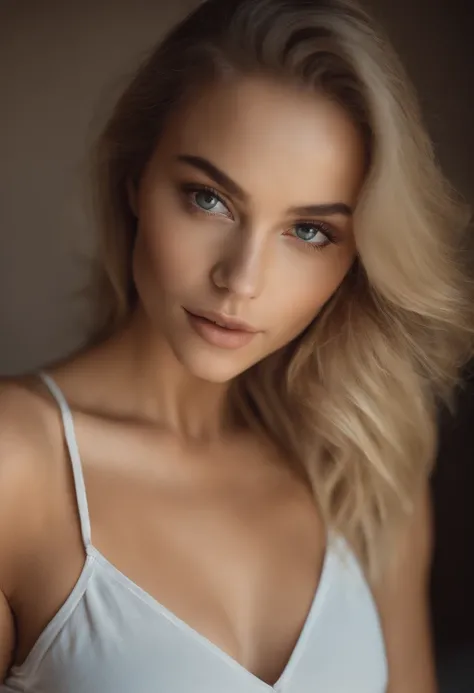 woman with matching tank top and panties, fille sexy aux yeux bleus, Portrait Sophie Mudd, Portrait de Corinna Kopf, cheveux blonds et grands yeux, selfie of a young woman, ohne Maquillage, maquillage naturel, Look directly into the camera, Visage avec Art...