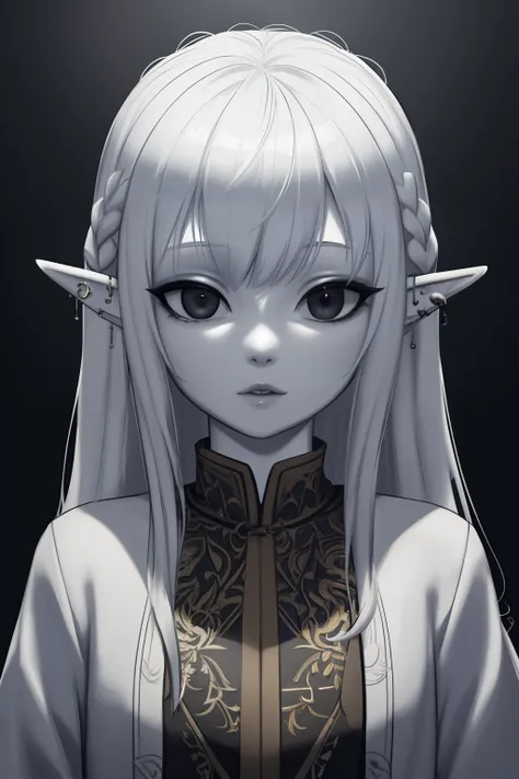 Masterpiece, high quality, (pale skin tone:1.5), elf, fit, beautiful elf, sexy elf, female, portrait, piercings, virgin, black eyes, princess, Aesthetic, pixie cut, sunny day, CG shading, Unreal engine 5, Detailed, intricate details, sharp focus, trending ...