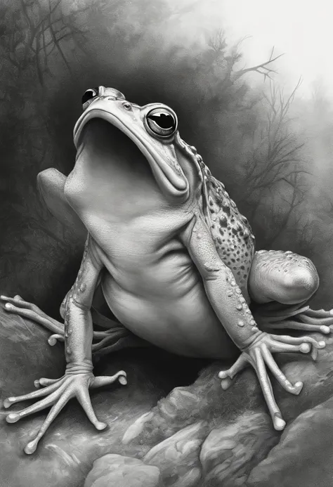 a drawing of a frog with its mouth open and its legs spread, highly detailed creature, very detailed toad, detailed creature, realistic creature concept, frog - elephant creature, highly detailed illustration, frogzilla creature, overwhelming depth and det...