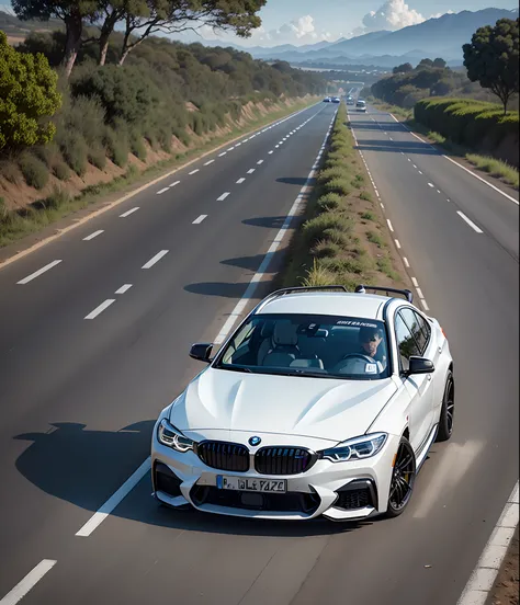 Bmw com bodykit caminhada liberdade, Andar na estrada, In the morning of the sun, The direction of the front of the car is on the left, Dont make images too caricature