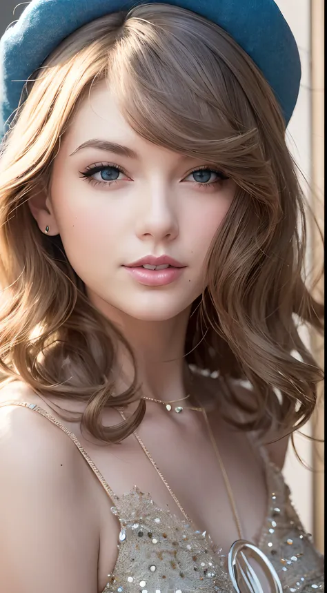 1femme, very Taylor Swift, belle peau, sourire, confiant, convaincant, serious, portrait, Aspect de face, 4K, high resolucion, Best quality, illustration