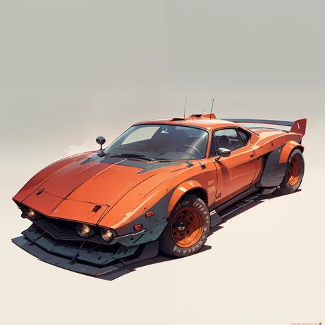 Car Datsan 180-j 1975 orange, There are surfboards on top, Highly detailed illustration.", vehicle illustration, Cartoon style illustration, cartoonish style, hd illustration, hyperdetailed illustration, Vector illustration, hyper real highly detailed, Hig...