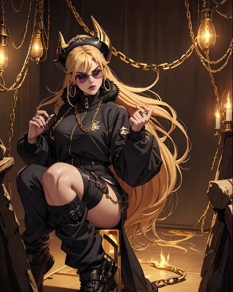 (best quality,4k,8k,highres,masterpiece:1.2),ultra-detailed,realistic, savage evil badass hip hop evil female rapper dark mage occultist wearing fullbody fearfeal intimadating baggy saggy supreme, bape, stylish stussy tracksuit clothes long hair, in a pimp...