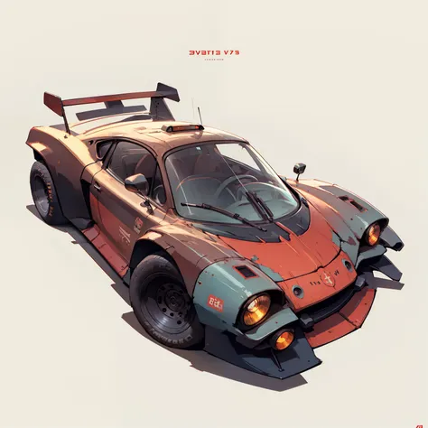 Car Datsan 180-j 1975 orange, There are surfboards on top, Highly detailed illustration.", vehicle illustration, Cartoon style illustration, cartoonish style, hd illustration, hyperdetailed illustration, Vector illustration, hyper real highly detailed, Hig...