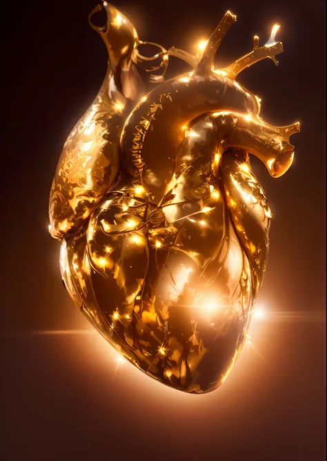 detailed heart, shimmering gold, radiant glow, elegant curves, warmth and desire, precious metal, intricate design, symbolic beauty, divine masterpiece, extraordinary craftsmanship, rich colors, romantic atmosphere, sparkling reflection, captivating charm,...