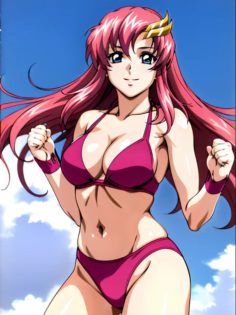 (masterpiece, upper body view, 4K, Best Quality, Anime style: 1.9, , tall, Adult Woman, ultra detailed face, (cloud background), Drawing lines, high resolution, Anime, lacus4), 1girl, Solo, curvy figure, Long hair, 鎖骨, scapular, (Detailed wide hair bangs, ...