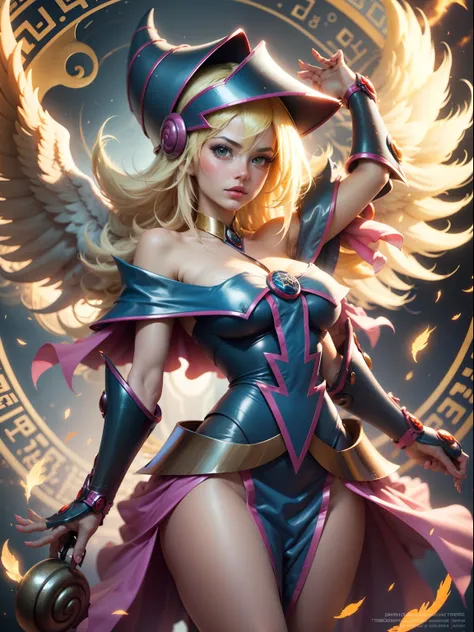 Hermosa jóven dark magician girl:2 Angel version with open wings:1, Brillante y brillante ser angelical, Grandes alas doradas brillantes:3 Mandala divino, etherial wings, epic angel wings, Alas angelicales infinitas, Futuristic robot angel, Motor de render...