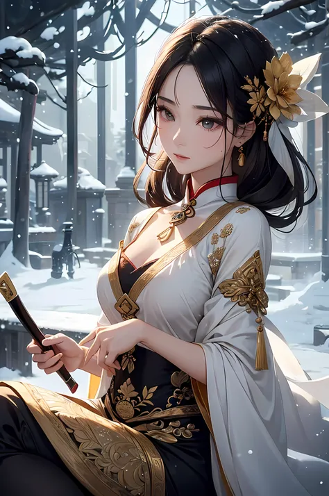 This woman is a golden elixir cultivator among several people. She has an extremely beautiful face and graceful figure. She has a mini guqin on her snow-white neck. She has a misty breath, just like a fairy.