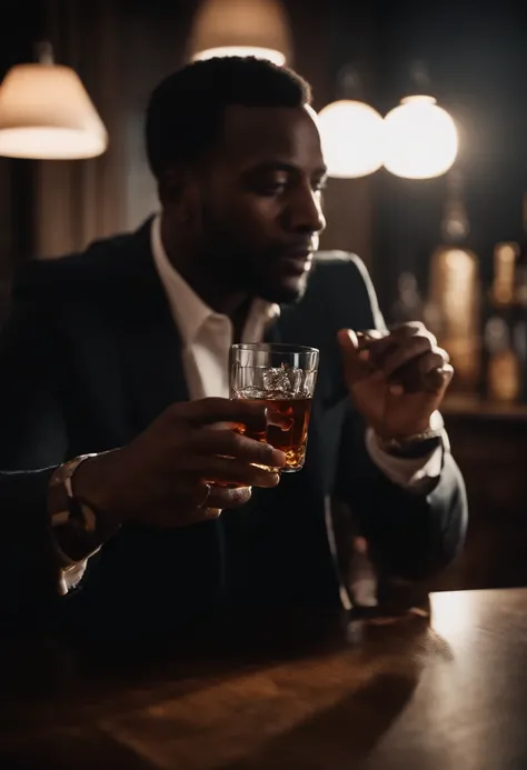 Portrait of a black man father drinking whisky