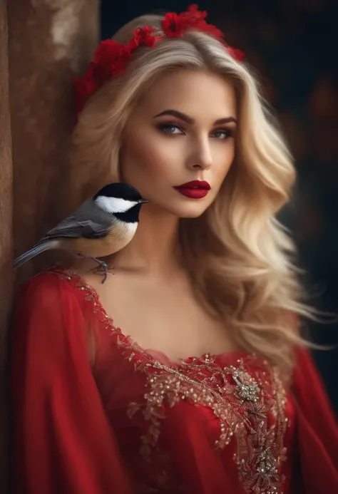 une blonde、Huge chickadee、A beauty girl、robe rouge 、sosie