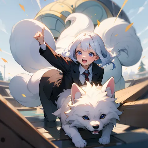 Falling from the sky to the ground、White hairs、fluffy fur、White puppy、Vigorous、Puppy who loves anime、,, furry animal,Instagram icon、The loveliness that everyone looks back on、1 girl in、One puppy、A smile that cheers everyone up、Travel through the world of a...