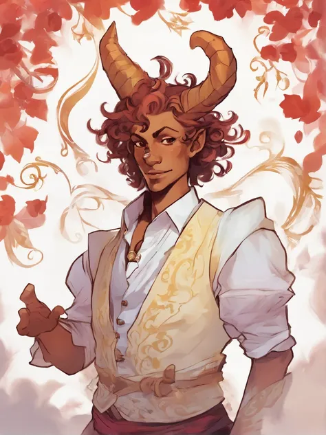 Tiefling ,Wearing Mirage Vest, dapper, white, glowing, masterpiece, best quality