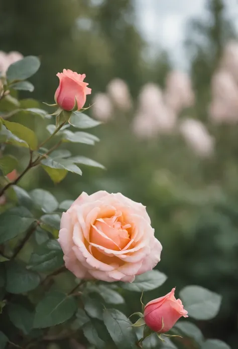 (best quality,highres), a rose illuminated by sunlight in a garden full of plants, vibrant colors, detailed petals, delicate and intricate floral patterns, soft natural lighting, the rose stands out as the focal point, beautiful green foliage, a variety of...