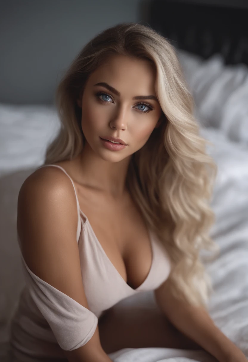 arafed woman fully , sexy girl with blue eyes, ultra realistic, meticulously detailed, portrait sophie mudd, blonde hair and large eyes, selfie of a young woman, bedroom eyes, violet myers, without makeup, natural makeup, looking directly at the camera, fa...