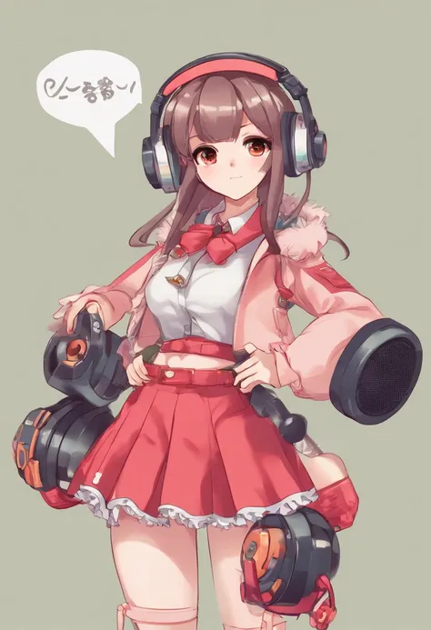 cartoon of a girl with a microphone and a pair of speakers, guilty gear art style, fully robotic!! catgirl, nekomimi, badass pose, digital art from danganronpa, demonic atmosphere, cel - shaded art style, artistic render of reimu hakurei, anime style”, rei...