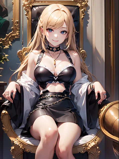 Finest quality)),(超A high resolution),(ultra-detailliert),(Meticulous portrayal),((Best Anime)),(Finest works of art),sharpnes,Clair,Ultra-Precision Art,The art of astounding depiction, ((seducting smile)),((Stylish fashion)),a choker,Chain Accessories,pie...