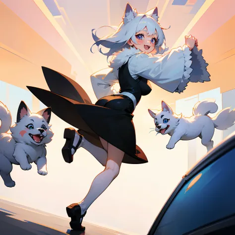 White hairs、fluffy fur、White puppy、Vigorous、Puppy who loves anime、,, furry animal,Instagram icon、The loveliness that everyone looks back on、1 girl in、One puppy、A smile that cheers everyone up、Travel through the world of anime、Spanning the world、FULL BODYSH...