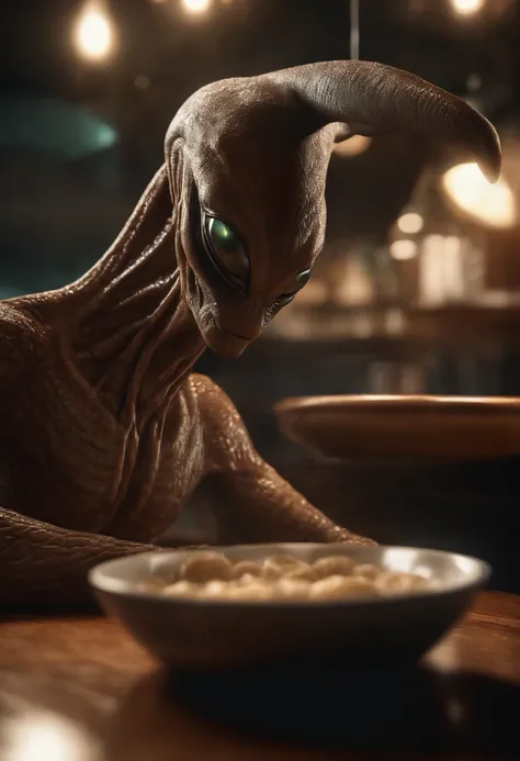 A creature request for Stable Diffusion:

alien with flattened head, 4 olhos negros, usando uma rede de pesca, in a coffee shop, [illustration] durante (best quality,4k,8k,Altas,master part:1.2), ultra-detalhado, (Realistic,fotorrealista,photo-realistic:1....