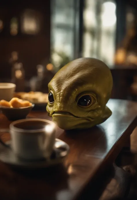 A creature request for Stable Diffusion:

alien with flattened head, 4 olhos negros, usando uma rede de pesca, in a coffee shop, [illustration] durante (best quality,4k,8k,Altas,master part:1.2), ultra-detalhado, (Realistic,fotorrealista,photo-realistic:1....