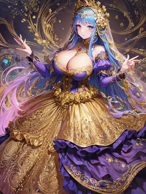 (masterpiece, best quality,extremely detailed:1.1),(moe anime art style:1.3),1girl,((full body,focus face)),((solo)), cute, kawaii,digital art,((1 princess wearing beautiful embroidery and jeweled gorgeous princess rococo ballgown with voluminous full leng...