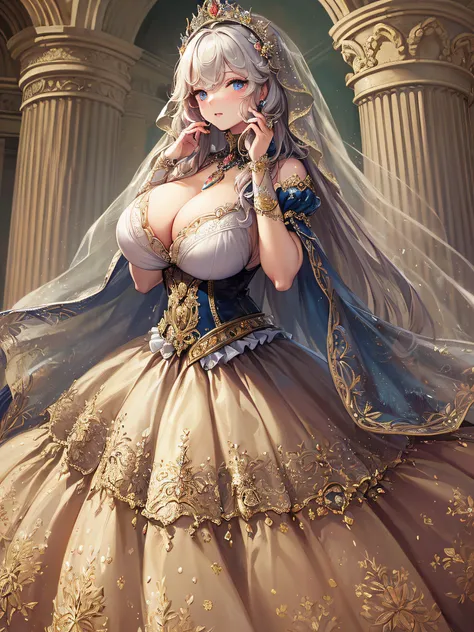 (masterpiece, best quality,extremely detailed:1.1),(moe anime art style:1.3),1girl,((full body,focus face)),((solo)), cute, kawaii,digital art,((1 princess wearing beautiful embroidery and jeweled gorgeous princess rococo ballgown with voluminous full leng...