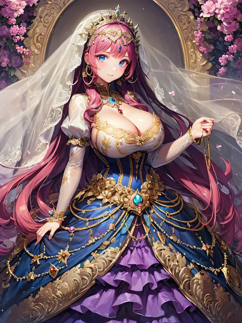 (masterpiece, best quality,extremely detailed:1.1),(moe anime art style:1.3),1girl,((full body,focus face)),((solo)), cute, kawaii,digital art,((1 princess wearing beautiful embroidery and jeweled gorgeous princess rococo ballgown with voluminous full leng...